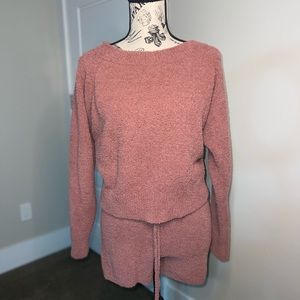 Victoria secret fuzzy pajama off shoulder sweater and drawstring short set
